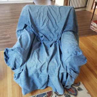 Vintage Ll Bean Large Chair Slipcover Denim Floral Faded Made Usa