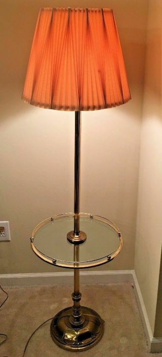 Vintage Mid Century Modern Mcm Glass Table Top Brass Floor Lamp End Table