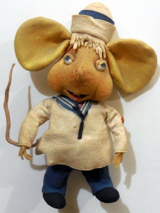 Vintage Toy Doll Topo Gigio Sailor Felt Lenci By Lars 1960s Made In Italy