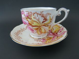 Queen Anne Orchids Tea Cup & Saucer Set England