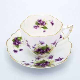Vintage C&e Victoria Bone China Tea Cup And Saucer Purple Flowers