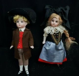 Vintage 1910 6 Inch Bisque Dolls And Alpine Costumes