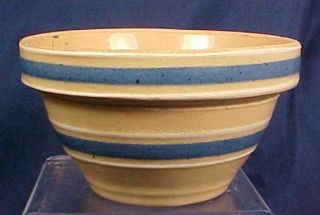 Vintage Blue White Stripe Stoneware Bowl Small Size Yellow