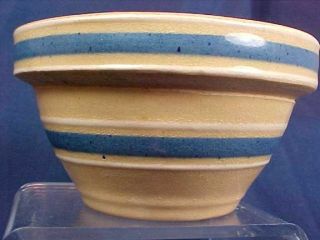 Vintage Blue White Stripe Stoneware Bowl Small Size Yellow 2