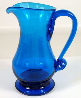 Antique Vtg Blue Teal Aqua Blown Art Glass 5 " Pitcher Creamer W Pontil