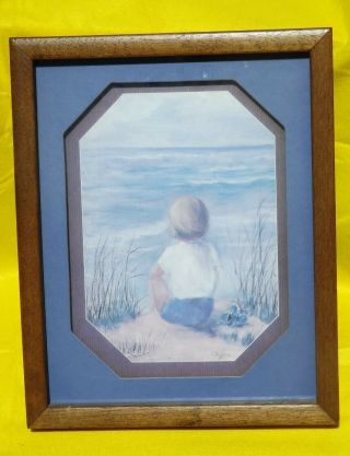 Vintage Wood - Framed Picture Of A Boy Looking Out Over The Ocean Home Interiors