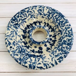 6 1/4” Butter Churn Lid Only - 2 Gallon Vintage Blue Spongeware Stoneware Crock
