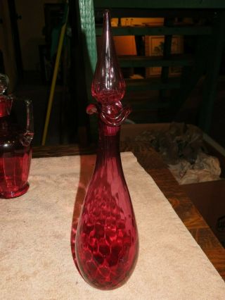 Victorian Tall Cranberry Decanter With Matched Stopper