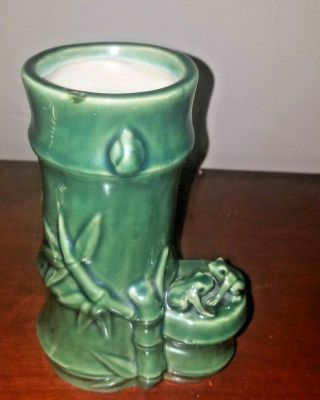 Vintage Ceramic Green Planter Frogs Bamboo Pottery Vase