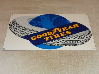 Vintage " Goodyear Tires Around The World " 16 " Porcelain Metal Gasoline Oil Sign