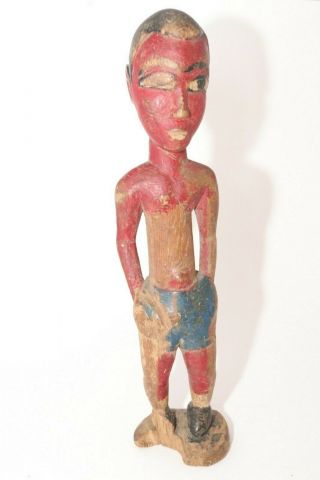Carved Wood Wooden Red Man Folk Art Vintage Old Primitive Figure Hand Made 12 "