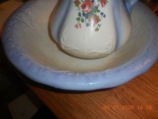 Vintage Large Porcelain Pitcher and Wash Basin Bowl,  Pink/White Floral Design 2