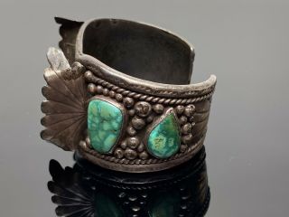 Early Vintage Cs Signed Navajo Sterling Silver Turquoise Watch Band Bracelet