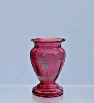 Antique Mary Gregory Cranberry Pink Glass Cabinet Vase Gentleman With Cane