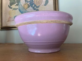 Antique / Vintage Yellowware 10.  5 " Mixing Bowl Rare Rose Pink Glaze - Farmhouse