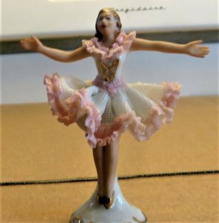 Antique Dresden Lace Porcelain Ballerina Figurine Germany