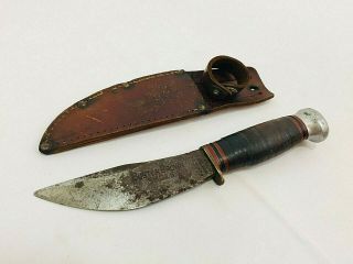Vintage Marbles Buster Brown Shoes Hunting Knife W/ Leather Sheath