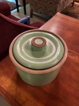 Antique Vintage Stoneware Butter Crock With Lid Blue Green