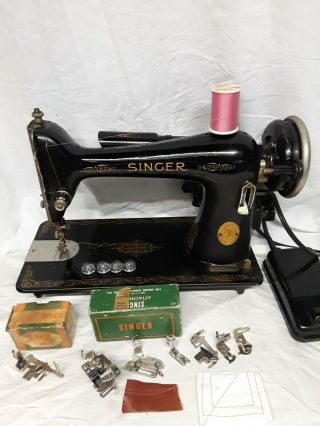 Vintage Singer 66 - 16 Sewing Machine Serviced,  Leather,  Cotton Attach (n900) S2b