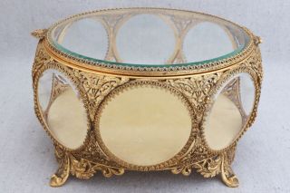 Vintage Stylebuilt 8 Glass Beveled Window Ormolu Casket Jewelry Box Display Case 2