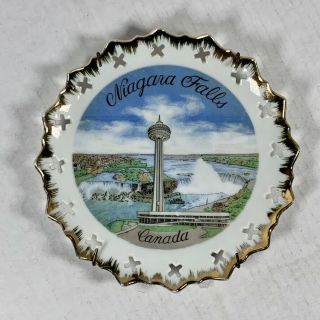 Vintage Hand Painted Niagara Falls Canada Souvenir Plate With Reticulated Edge