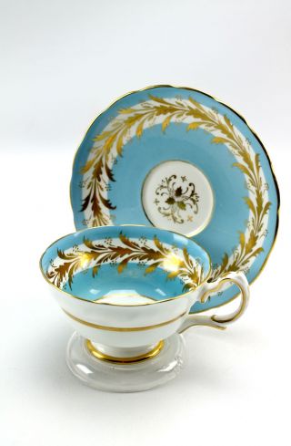 Vintage Grosvenor Blue & Gold Bone China Footed Teacup & Saucer England