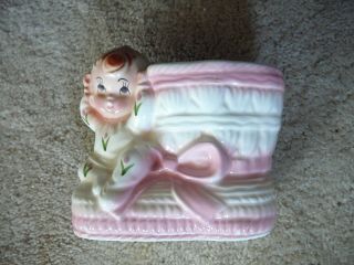 Rubens Japan - Vintage Ceramic Pink Baby Girl Bootie Planter 299 -