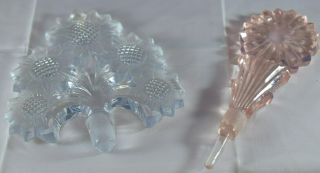 2 Antique Perfume Bottle Stoppers,  One With Dauber,  Pink And Clear Both $10