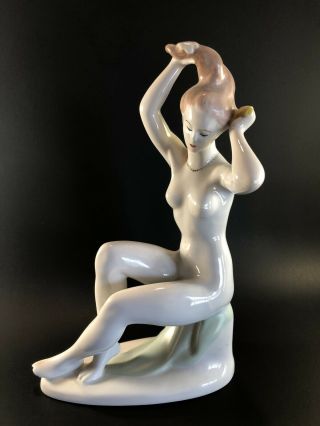 Art Deco Nude Porcelain Woman Figurine Bathing Beauty Aquincum Porcelain Hungary 2
