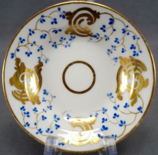 Set Of 3 Old Paris Porcelain Gold Scrolls Blue Floral Dessert Bowls C.  1830 - 1870