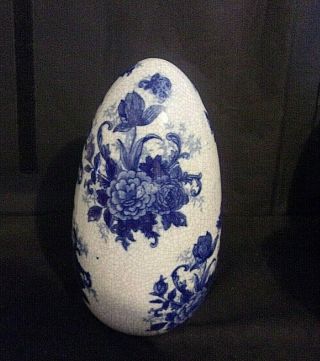 Large Vintage Chinese Blue And White Porcelain Floral Egg 9 " Tall X 4 1/2 " W