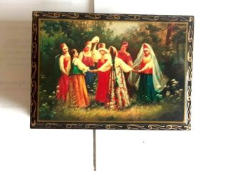 Very Rare Vintage Antique Russian Wood Box Casket Hand Painted