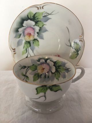 Vintage Ew Princess China Tea Cup And Saucer Occupied Japan Handpainted (rare) 1
