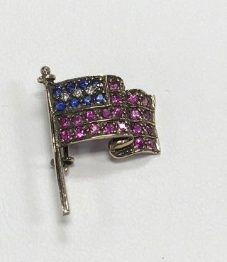 Vintage 14 Kt Yellow Gold.  015 Ct Diamond Sapphire And Ruby Flag Pin 2.  1 Grams