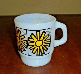 Vintage Fire King Coffee Cup Mug Milk Glass White Yellow Daisy