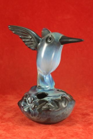 Vintage Howard Pierce Blue Hummingbird Flower Frog Vase California Pottery