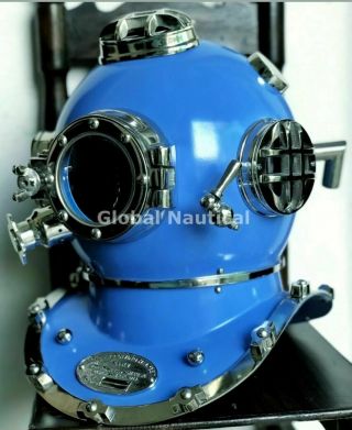 Boston Morse Vintage Blue Scuba Diving Helmet Gift Us Navy Mark Deep Sea Divers