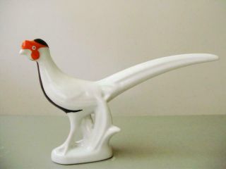 Vintage Porcelain Bird Figurine,  Silver Pheasant,  Hand Painted