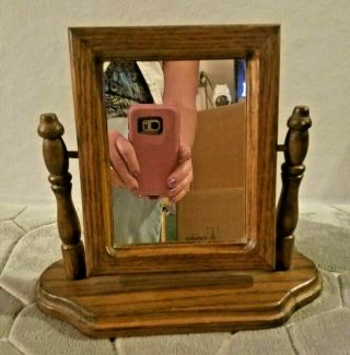 Vintage Mcm Tilt Vanity Shaving Mirror Dresser Top Carved Wood