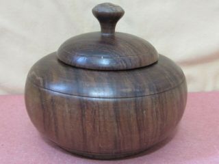 Vintage Antique Hand Turned Wood Bowl With Lid 5 " In Diameter