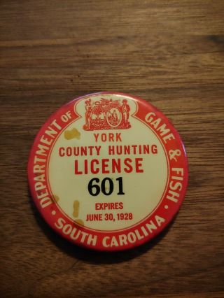 South Carolina Vintage York County Hunting License 1928