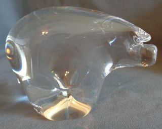 Hand Made Solid Glass Or Crystal Pig Paperweight W/ Artist Signature,  Italy