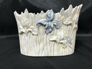 Vintage Porcelain Planter White And Blue Irises Numbered 50110
