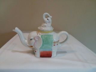 Vintage Small Elephant Ceramic Teapot With Baby As Lid