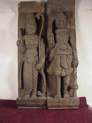2 Vintage Wood Carved Figures From India Male & Female