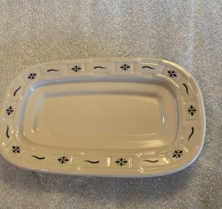 Longaberger Pottery (made In Usa) Butter Dish Ivory With Blue - Bottom Plate Only