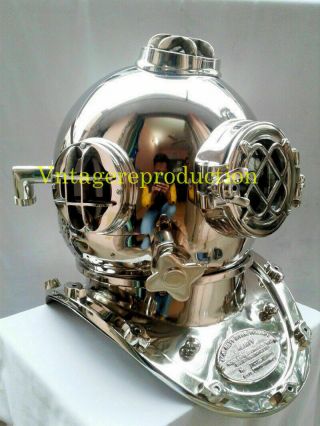 Copper Vintage Silver Diving Helmet Boston Collectible Chrome Scuba Helmet Gift