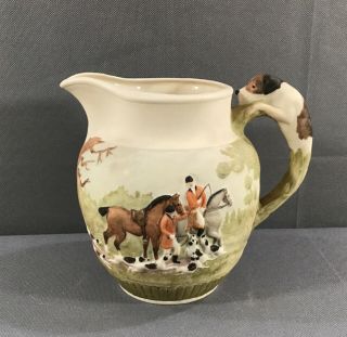 Rare Cardiff Porcelain Bisque Fox Hunt Embossed 5.  5” Pitcher