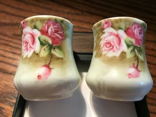 Vintage Lefton China Heritage Green W/roses Hand Painted Salt & Pepper Shakers
