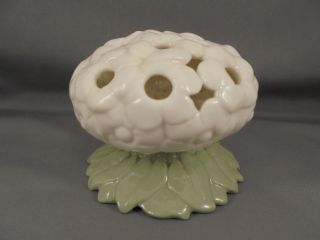 Antique 19th Royal Worcester Porcelain Flower Frog Green Cream